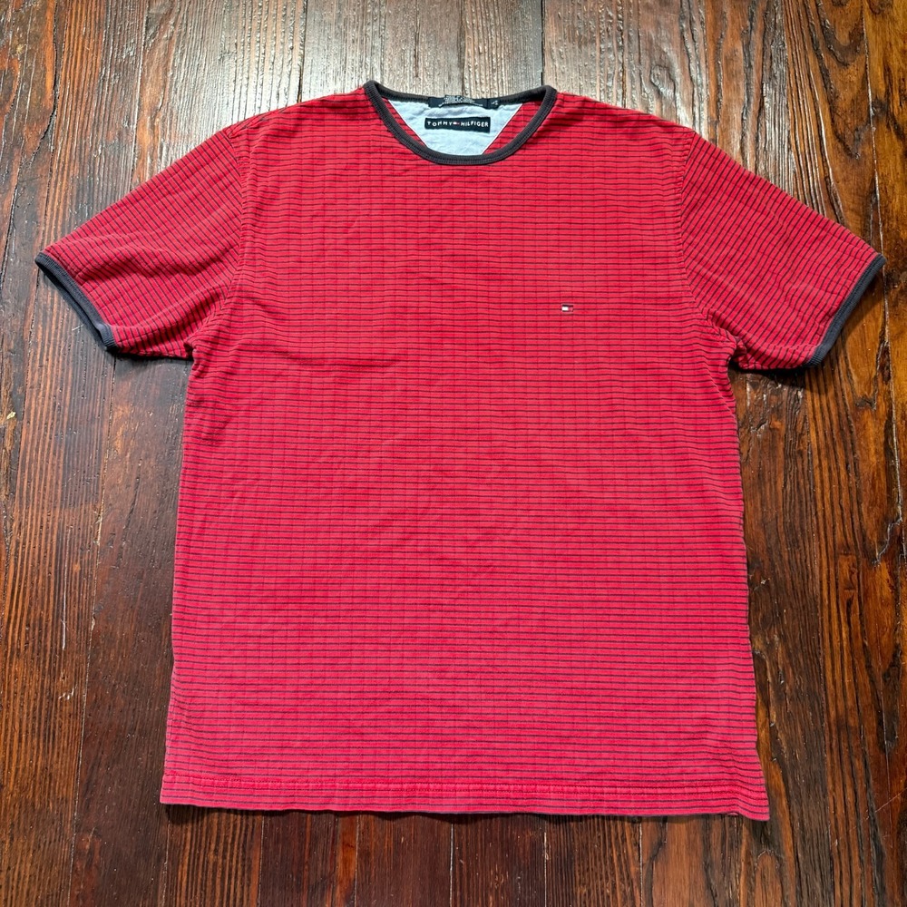 Vintage Tommy Hilfiger Shirt Womens Large Red Striped T Tee Crew Neck Logo 90s